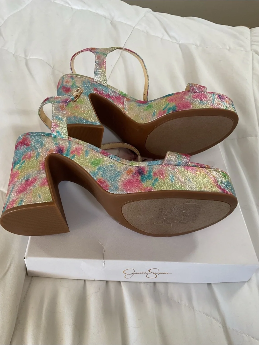 Multicolor Pink and Blue Glitter Platform Heels 9.5